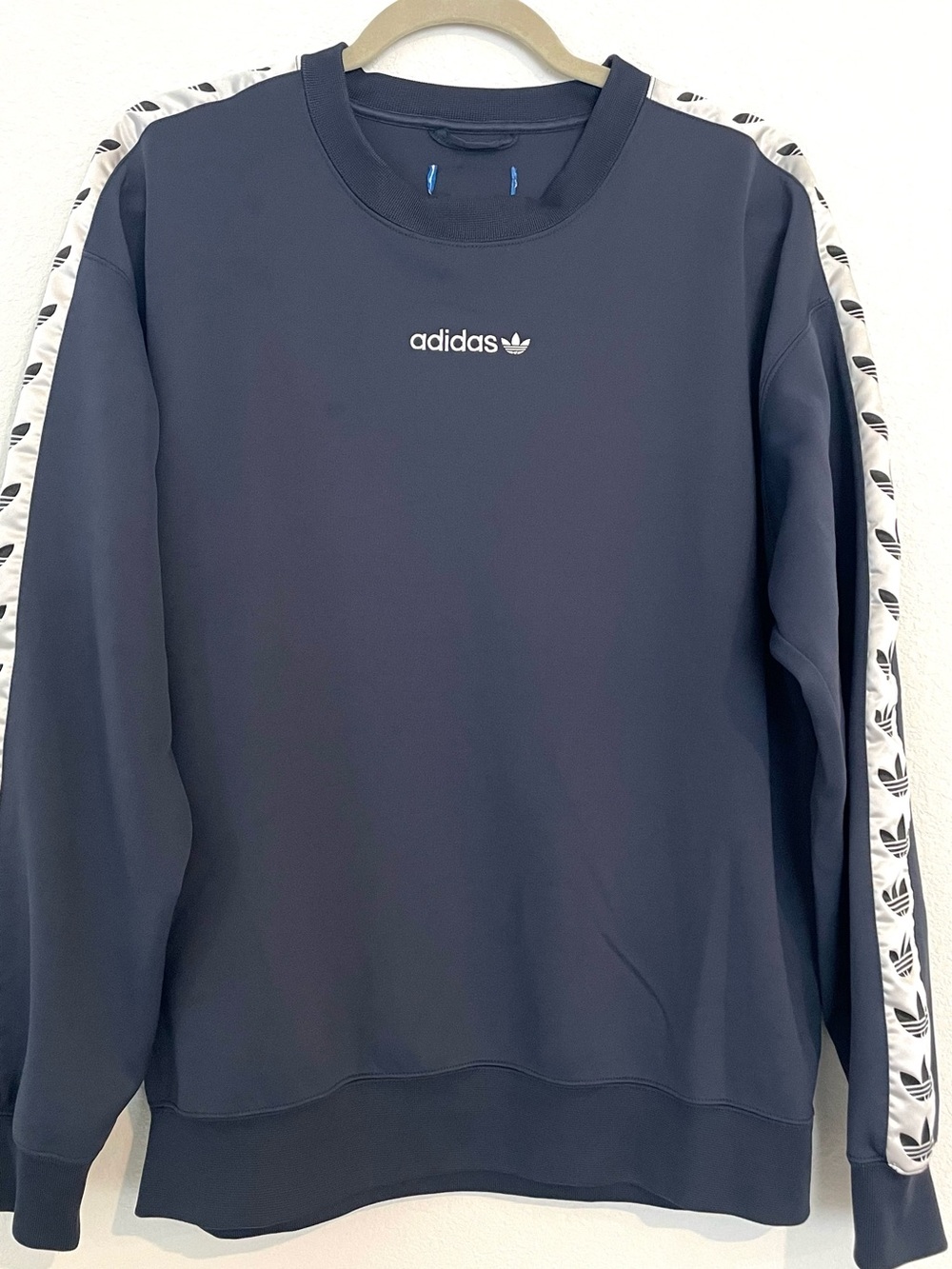 Adidas Men's Navy Crewneck Sweater with White Shoulder Trim